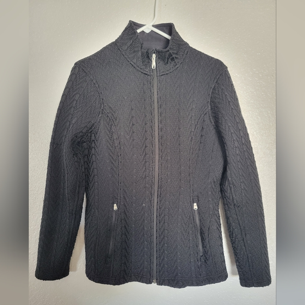 Spyder Black Cable Knit Zip-Up Jacket